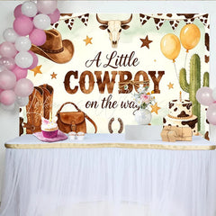 Lofaris Western Cowboy Baby Shower Backdrop with Bull Skull and Boots Rustic Farmhouse Photo Background for Little Boy Party