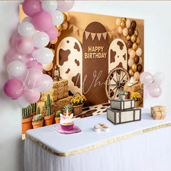 Lofaris Western Cowboy Birthday Backdrop with Balloons and Cow Print Farm Themed Photography Background for Kids Party Decoration