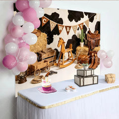 Lofaris Western Cowboy Birthday Backdrop with Cowhide Print and Hay Bales Kids Party Photography Background Decor