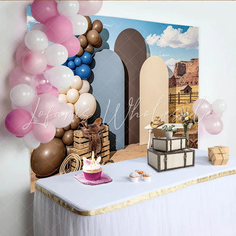 Lofaris Western Desert Photography Backdrop with Red Rocks and Arched Panels Cowboy Studio Background for Ranch Party Decor and Photoshoot