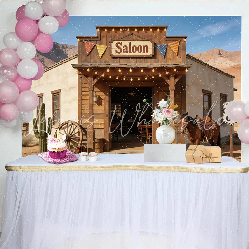 Lofaris Western Saloon Photography Backdrop with Horse and Cactus Desert Route 66 Scene for Party Decor and Photoshoot