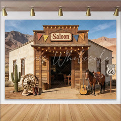 Lofaris Western Saloon Photography Backdrop with Horse and Cactus Desert Route 66 Scene for Party Decor and Photoshoot