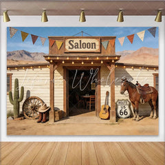 Lofaris Western Saloon Photography Backdrop with Horse and Route 66 Sign Desert Cowboy Theme Background for Studio Photoshoot