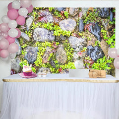 Lofaris Wet Natural Stone Photography Backdrop with Green Foliage and Fallen Leaves Textured Studio Background for Portrait Photoshoot