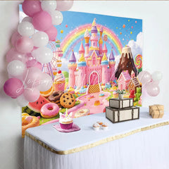 Lofaris Whimsical Pink Castle Candy Land Birthday Backdrop for Girls Sweet Ferris Wheel Party Decor and Photo Background