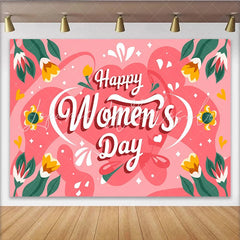 Lofaris Whimsical Pink Womens Day Backdrop Abstract Shapes and Tulips International Womens Day Banner