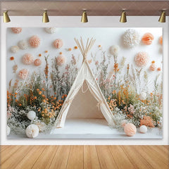 Lofaris Whimsical Wildflower Teepee Photography Backdrop with Soft Floral Decor Natural Studio Background for Baby and Children Portrait