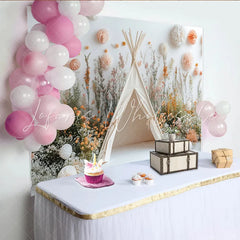 Lofaris Whimsical Wildflower Teepee Photography Backdrop with Soft Floral Decor Natural Studio Background for Baby and Children Portrait