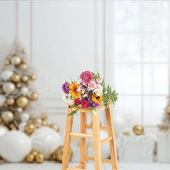 Lofaris White and Gold Christmas Photography Backdrop All Room with Elegant Trees Modern Holiday Photo Background