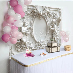 Lofaris White Angel Photography Backdrop with Elegant Floral Details Classic Sculptural Background for Portrait Studio and Wedding Decor