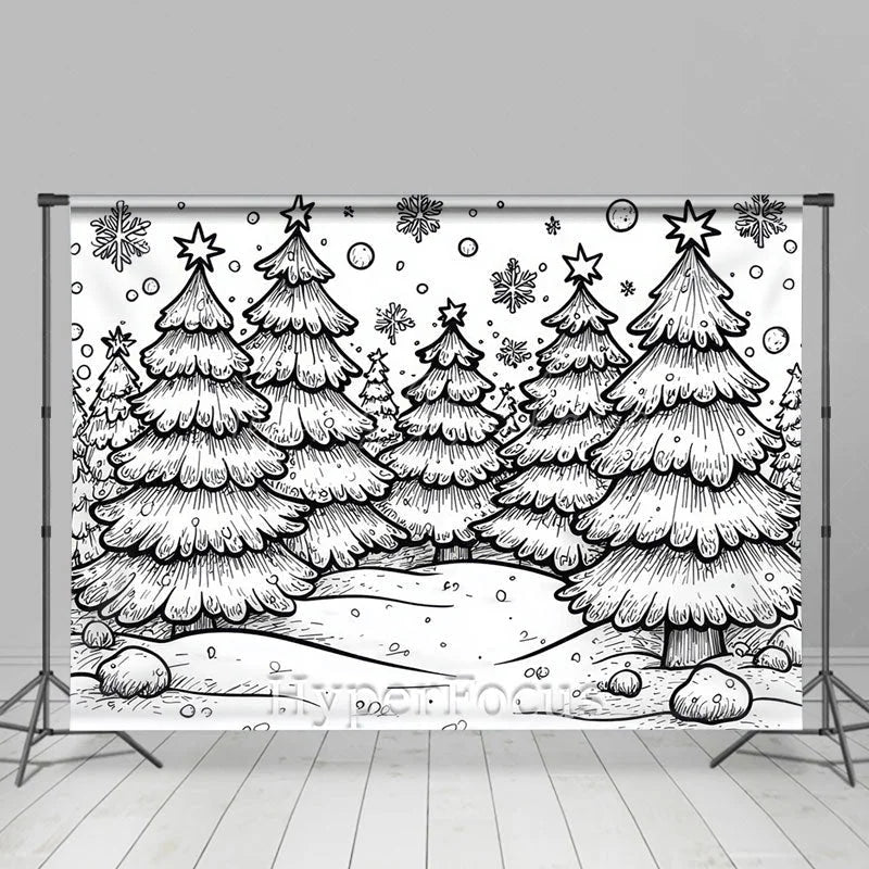Lofaris White Black Lines Pine Forest Snowy Photo Backdrop