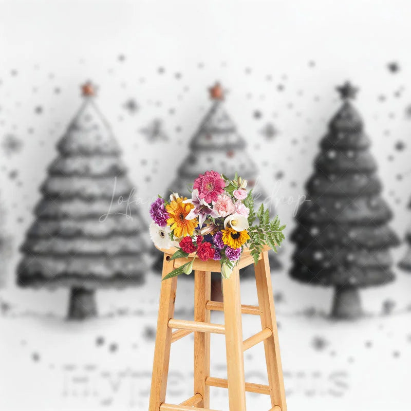 Lofaris White Black Painted Pine Trees Christmas Backdrop