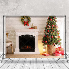 Lofaris White Brick Wall Garland Decoration Christmas Backdrop