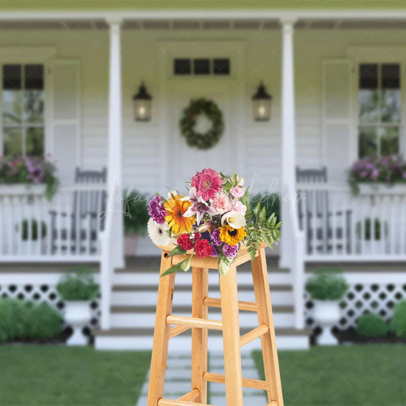 Lofaris White Cabin Christmas Wreath Photography Backdrop