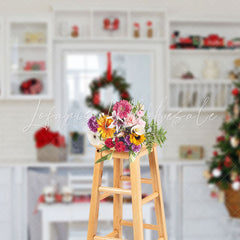 Lofaris White Cupboard Wreath Winter Window Xmas Backdrop