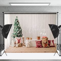 Lofaris White Curtain Trees Tatami Pillow Christmas Backdrop