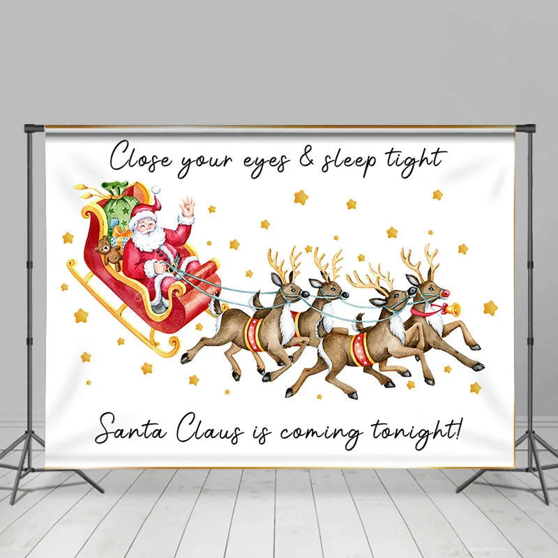 Lofaris White Elk Santa Claus Gold Stars Christmas Backdrop