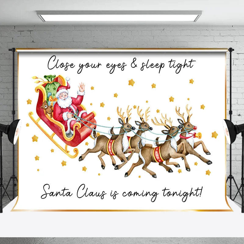Lofaris White Elk Santa Claus Gold Stars Christmas Backdrop