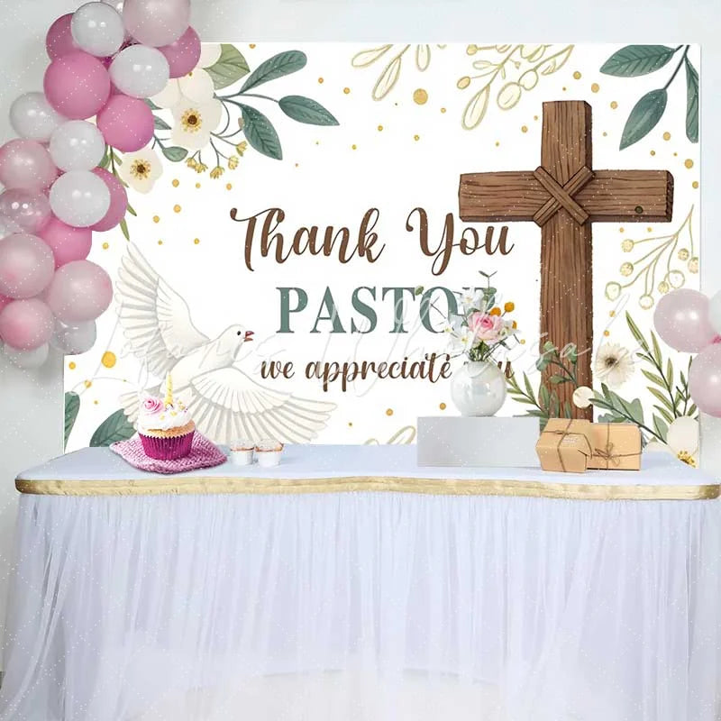 Lofaris White Floral Cross Dove Thank You Pastor Backdrop Church Appreciation Event Decor Photography Background
