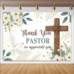 Lofaris White Floral Cross Dove Thank You Pastor Backdrop Church Appreciation Event Decor Photography Background