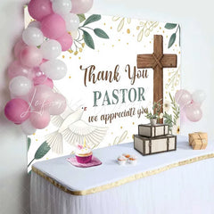 Lofaris White Floral Cross Dove Thank You Pastor Backdrop Church Appreciation Event Decor Photography Background