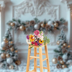 Lofaris White Gold Luxury Wall Snowy Pine Leaves Backdrop