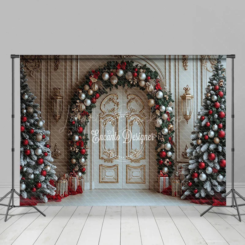 Lofaris White Golden Luxury Door Christmas Vibe Backdrop