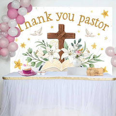 Lofaris White Lily Cross Bible Thank You Pastor Backdrop Church Appreciation Event Decorations Photography Background