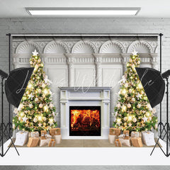Lofaris White Luxury Fireplace Tree Gift Christmas Backdrop