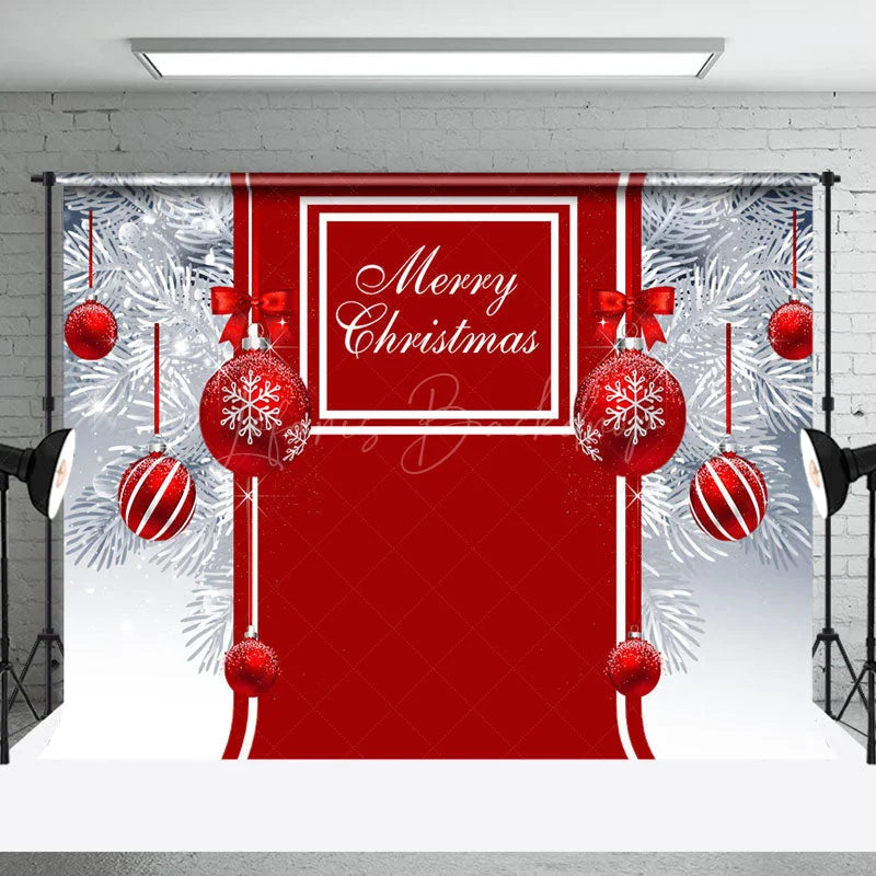 Lofaris White Pine Leaves Red Bauble Merry Christmas Backdrop