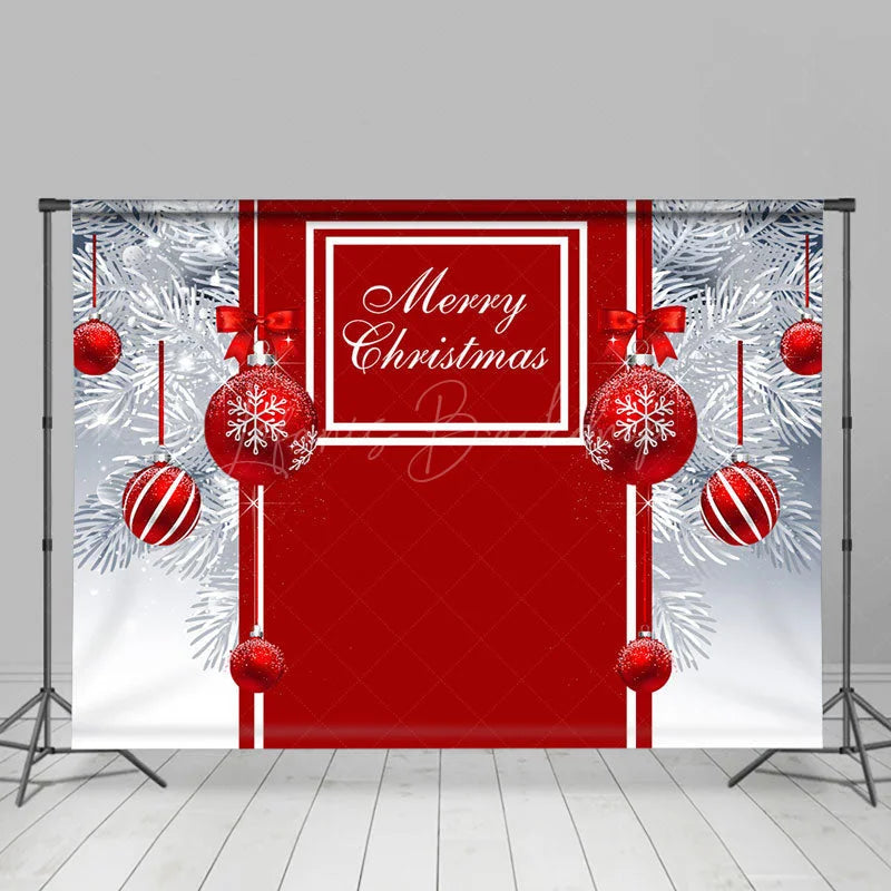 Lofaris White Pine Leaves Red Bauble Merry Christmas Backdrop