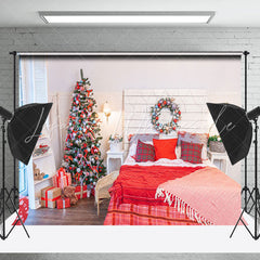 Lofaris White Red Christmas Festive Bedroom Scene Backdrop