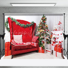 Lofaris White Red Sofa Gifts Xmas Trees Christmas Backdrop