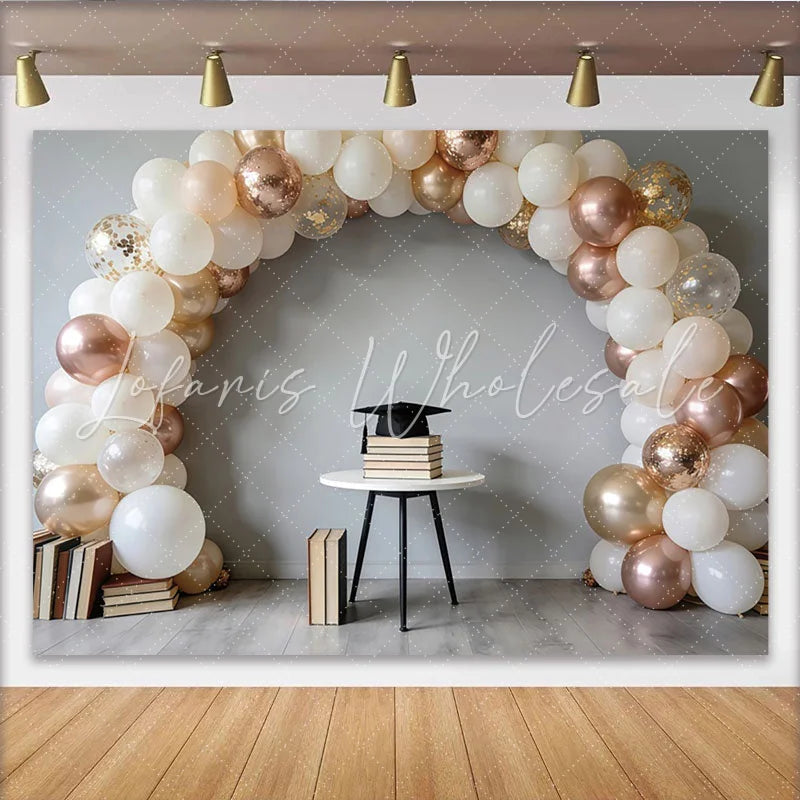 Lofaris White Rose Gold Balloon Arch Graduation Backdrop Elegant Confetti Balloons Photography Background for Celebration Party Decor