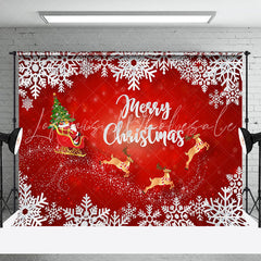 Lofaris White Snowflake Santa Elk Red Christmas Backdrop