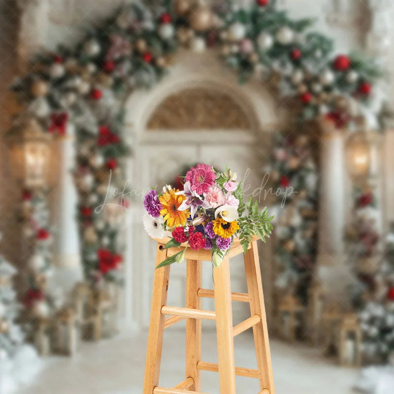 Lofaris White Snowy Luxury Door Christmas Trees Backdrop