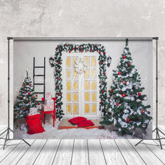Lofaris White Wall Wreath Door Ladder Tree Xmas Backdrop