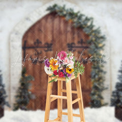 Lofaris White Wall Xmas Tree Wood Cowboy Holiday Backdrop