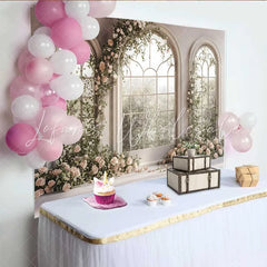Lofaris White Window Arch Floral Backdrop Spring Rose Garden Wedding Background Bridal Shower Photography Prop