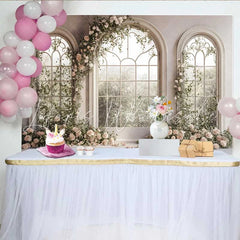 Lofaris White Window Arch Floral Backdrop Spring Rose Garden Wedding Background Bridal Shower Photography Prop