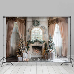 Lofaris White Window Curtain Fireplace Christmas Backdrop