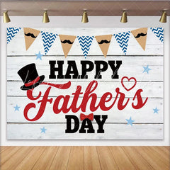Lofaris White Wood Happy Father’s Day Backdrop with Top Hat Bow Tie and Mustache Banners Holiday Photography Background for Party Decor