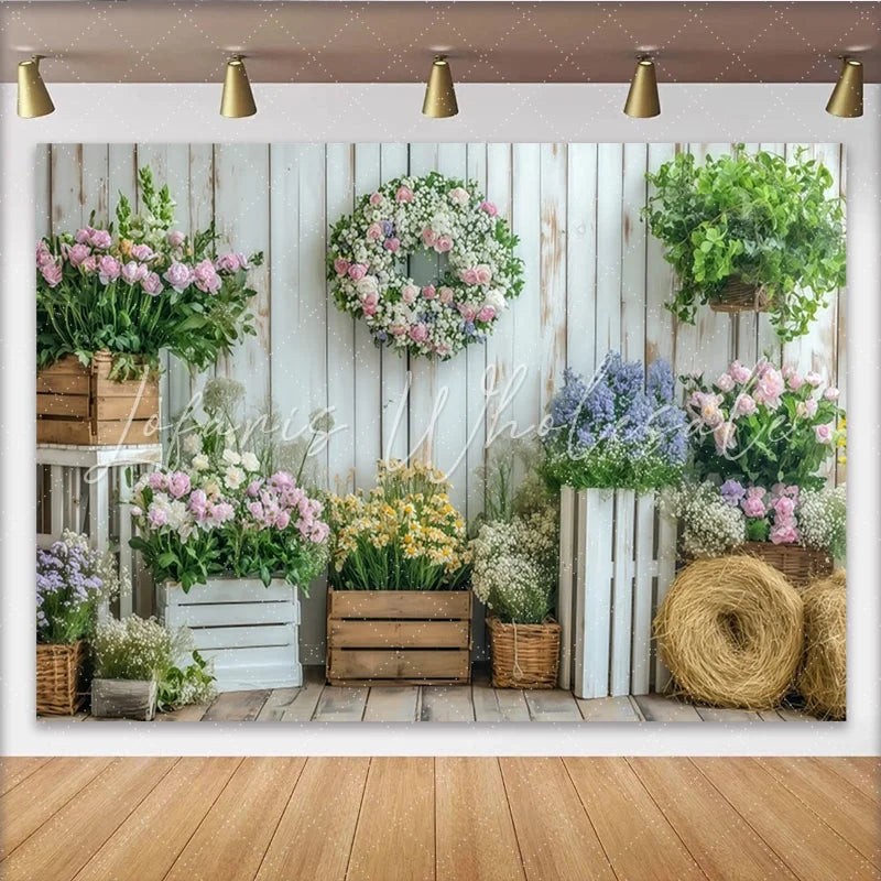 Lofaris White Wood Rustic Floral Photography Backdrop with Pink Roses and Greenery Studio Background for Spring Photoshoot
