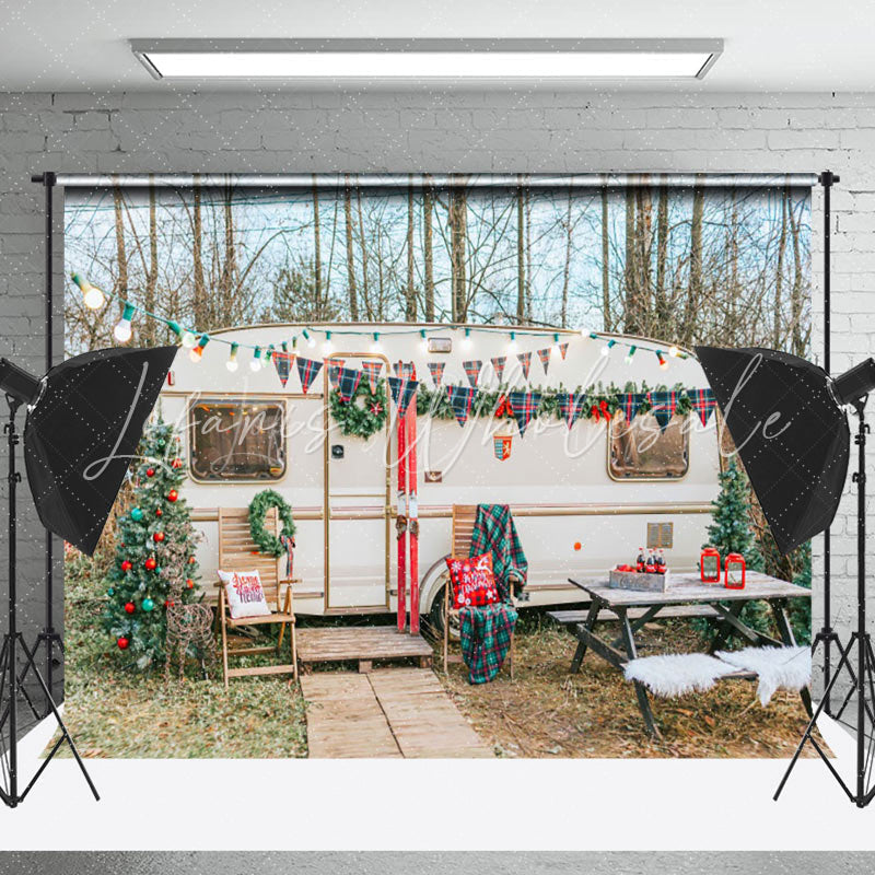 Lofaris Wild Forest Motorhome Camping Christmas Backdrop