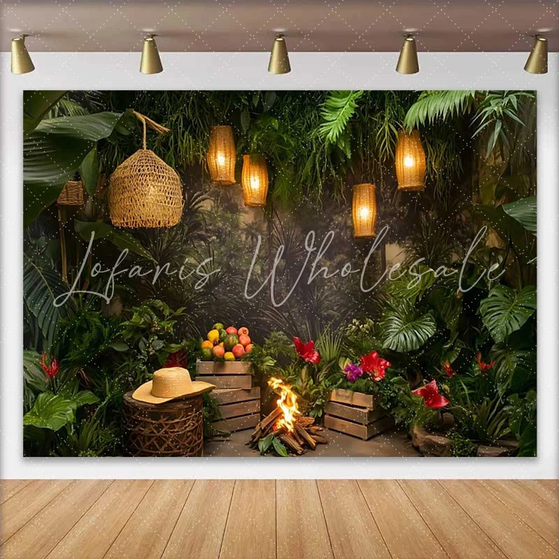 Lofaris Wild Jungle Tropical Birthday Cake Smash Backdrop Greenery Safari Adventure Party Decor