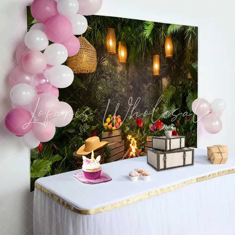 Lofaris Wild Jungle Tropical Birthday Cake Smash Backdrop Greenery Safari Adventure Party Decor