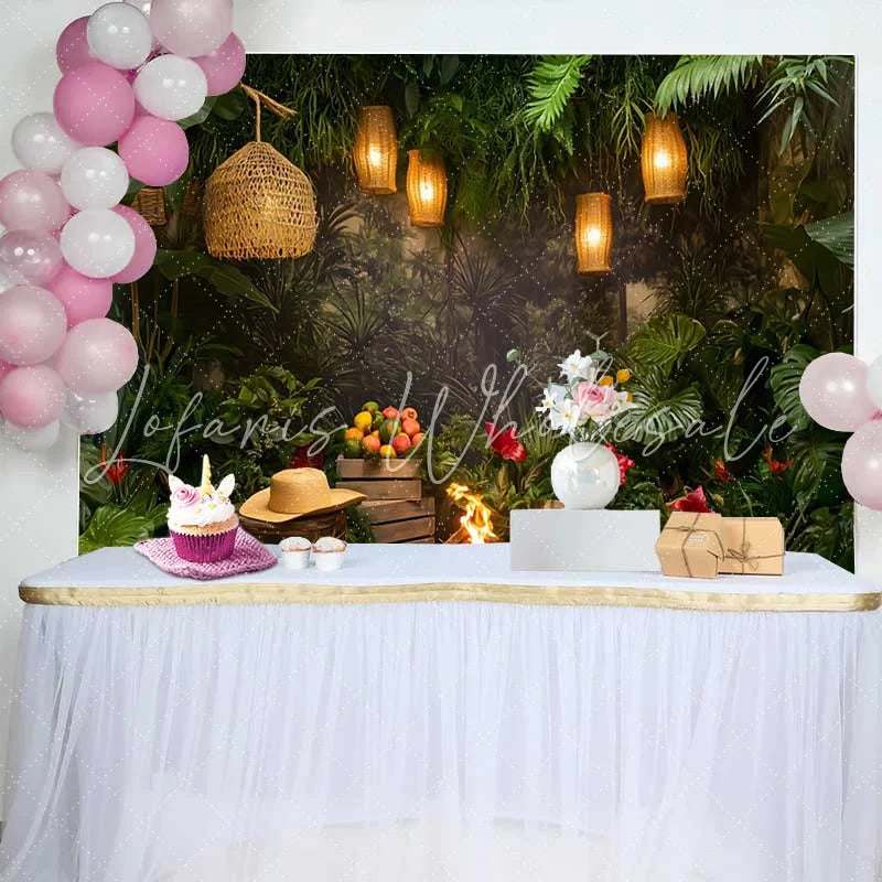 Lofaris Wild Jungle Tropical Birthday Cake Smash Backdrop Greenery Safari Adventure Party Decor