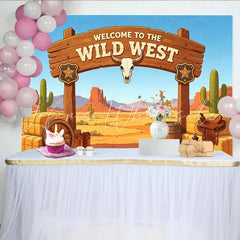 Lofaris Wild West Photography Backdrop with Desert Landscape Cowboy Boots and Sheriff Badge Rustic Studio Background for Themed Party Decor