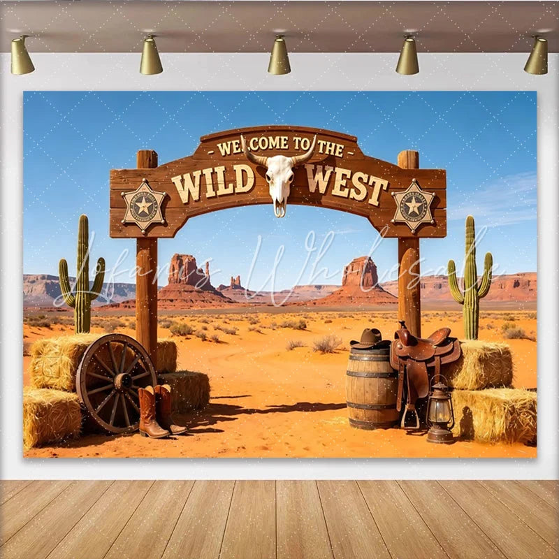 Lofaris Wild West Photography Backdrop with Desert Landscape Rustic Cowboy Studio Background for Party Decor