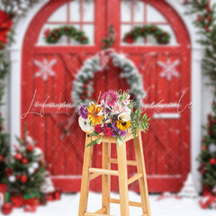 Lofaris Winter Brick Wall Wreath Red Door Christmas Backdrop